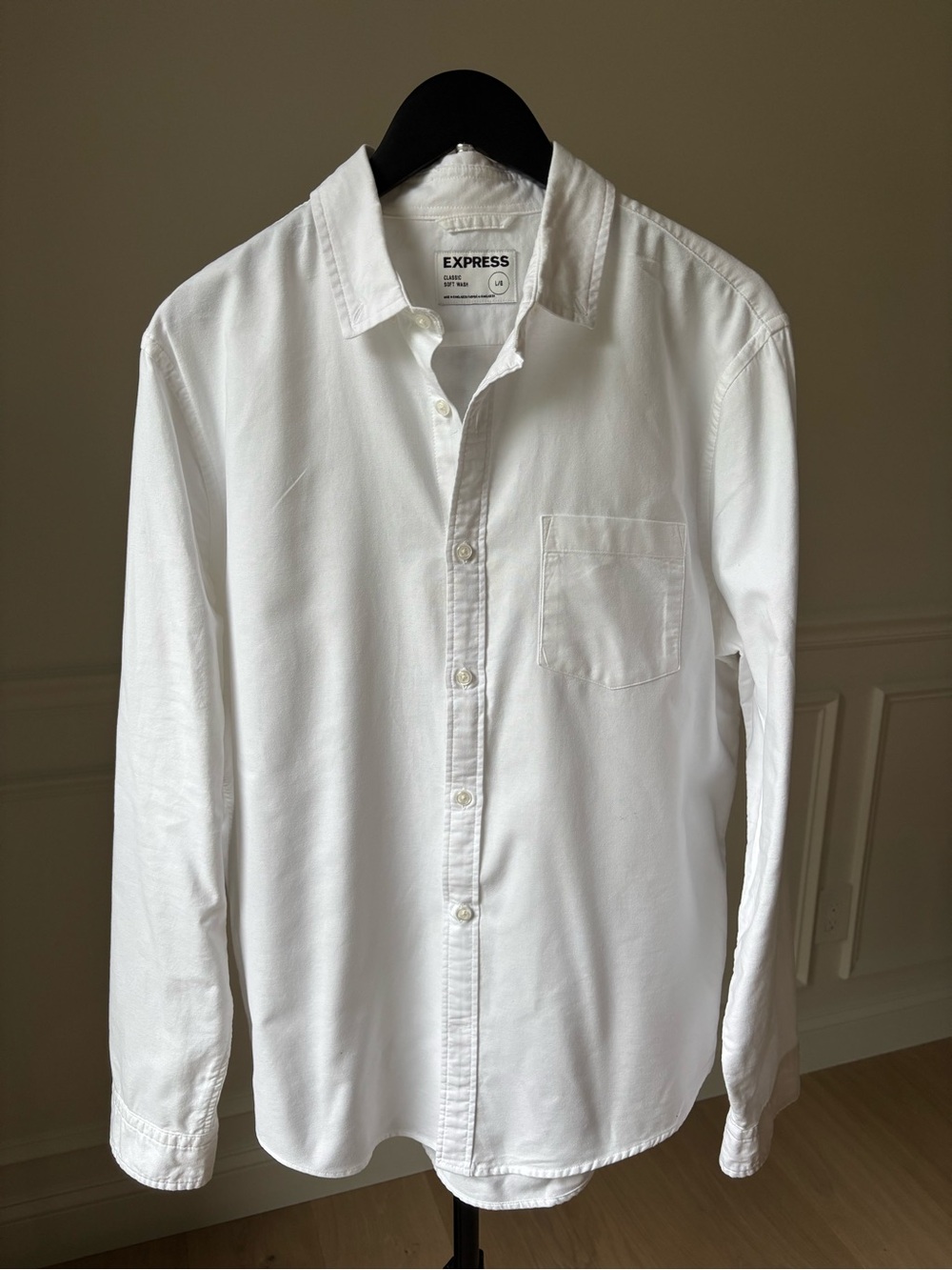 EXPRESS 100% Cotton Men's White Casual Button-Down Shirt, SIZE L
